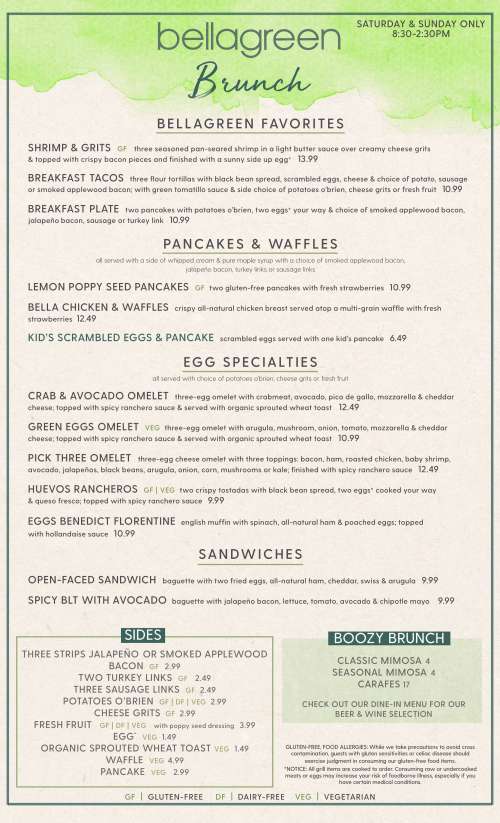bellagreen menu in Sugar Land, Texas, USA