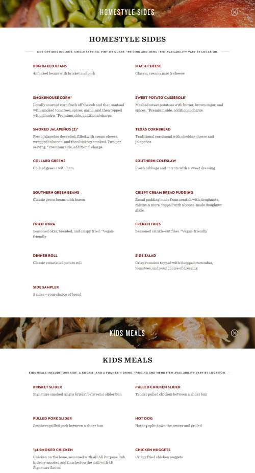 4 Rivers Smokehouse menu in Kissimmee, Florida, USA