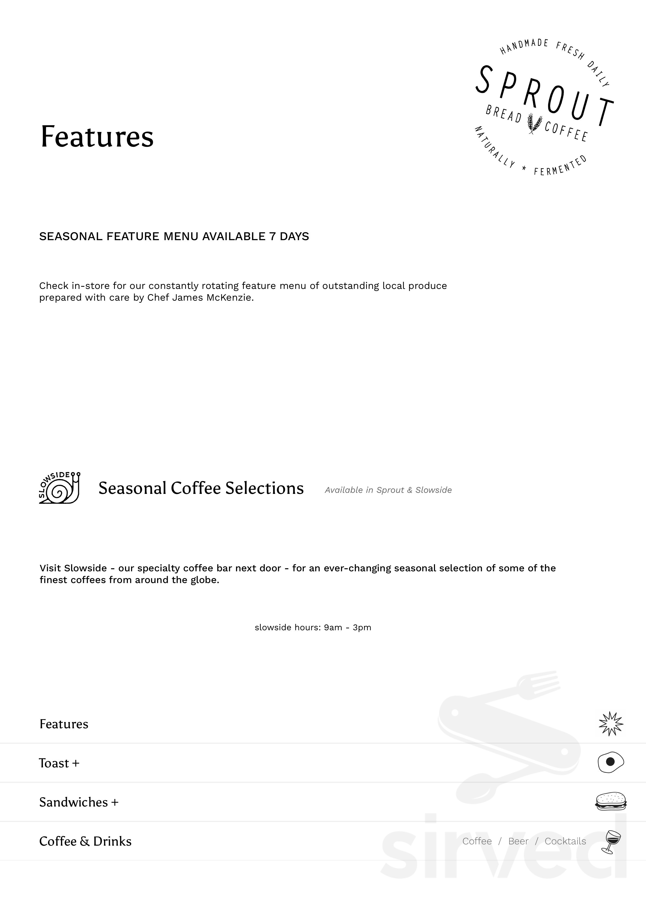 Menu Kelowna BC's Sprout Bread Sirved