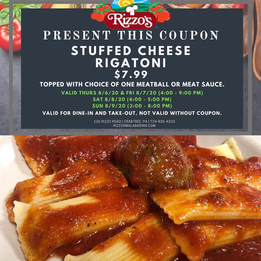 Rizzo's Malabar Inn menu in Crabtree, Pennsylvania, USA