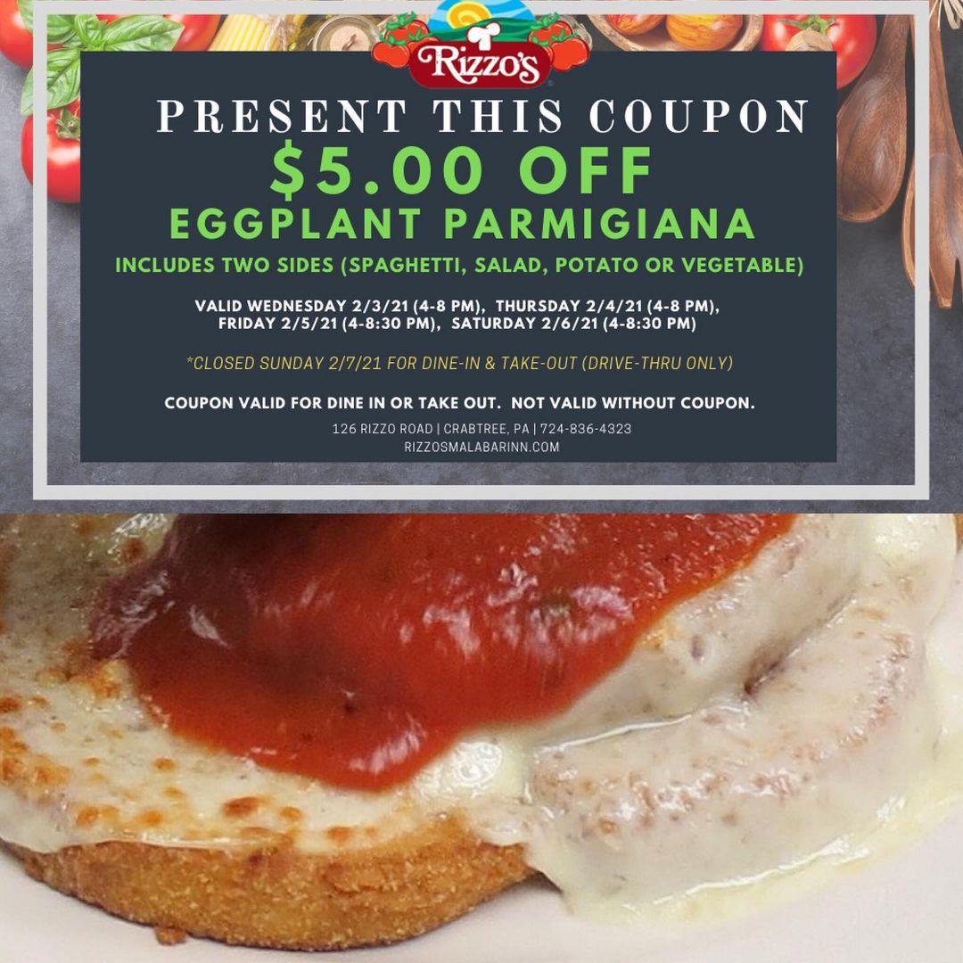 Rizzo's Malabar Inn menu in Crabtree, Pennsylvania, USA