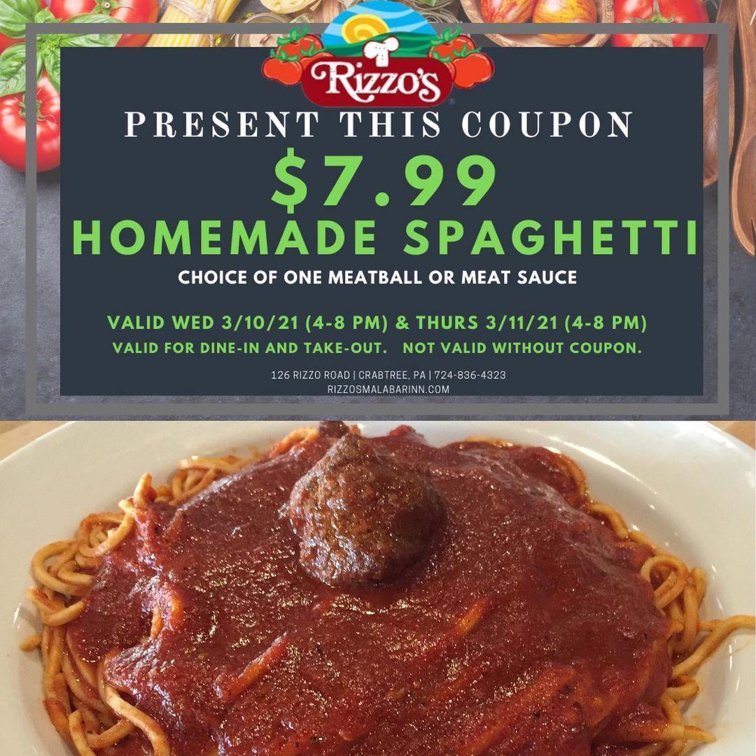 Rizzo's Malabar Inn menu in Crabtree, Pennsylvania, USA