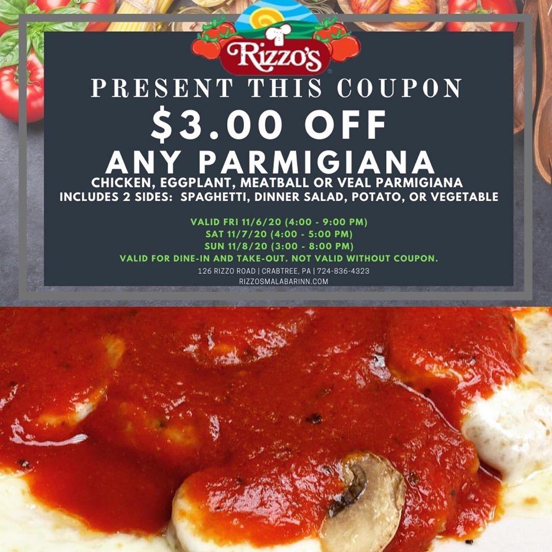 Rizzo's Malabar Inn menu in Crabtree, Pennsylvania, USA