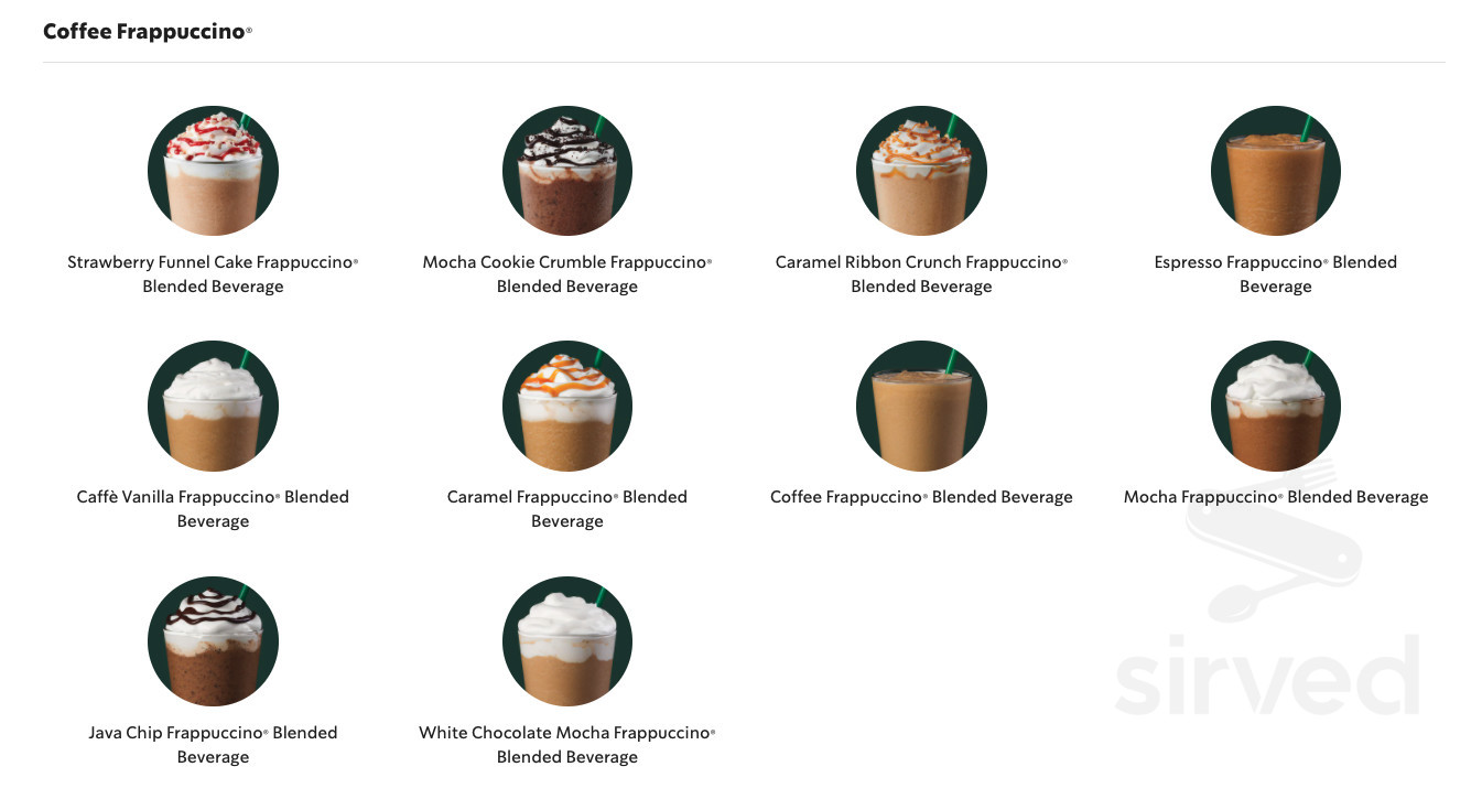Starbucks drink menu in Murrieta, California
