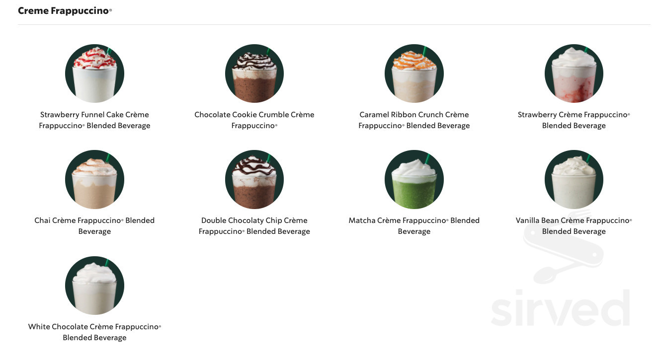 Starbucks drink menu in Murrieta, California