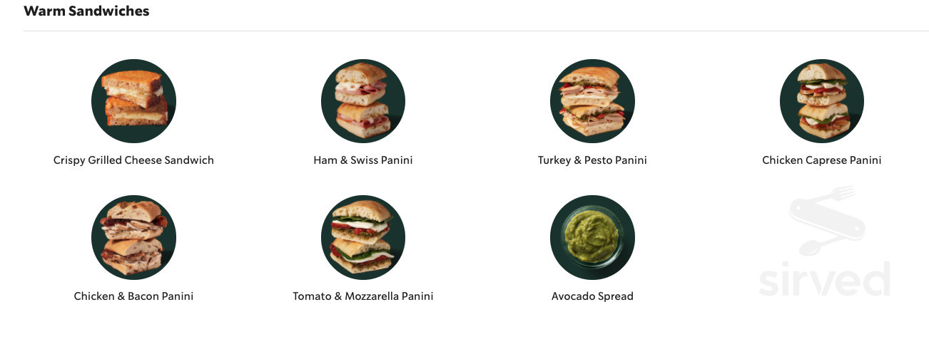 Starbucks lunch menu in Murrieta, California