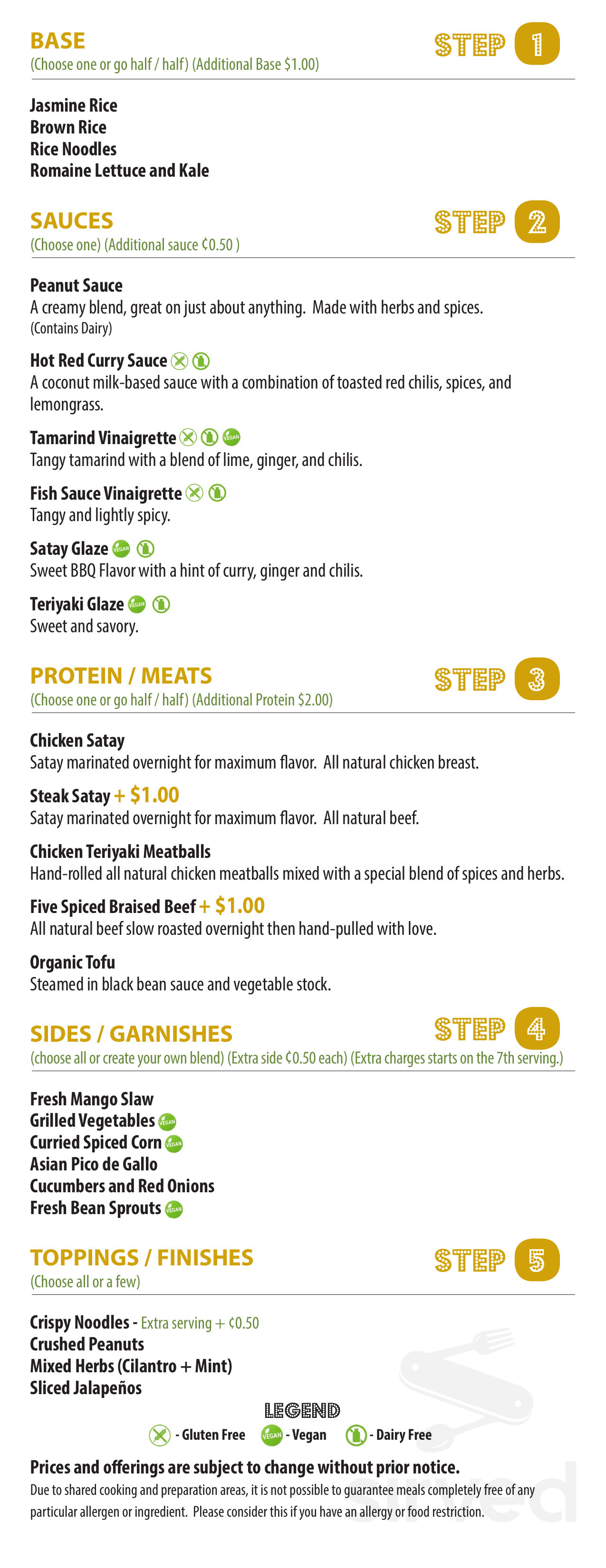TAP ASIAN RICE BOWLS menus in Burbank, California, United States