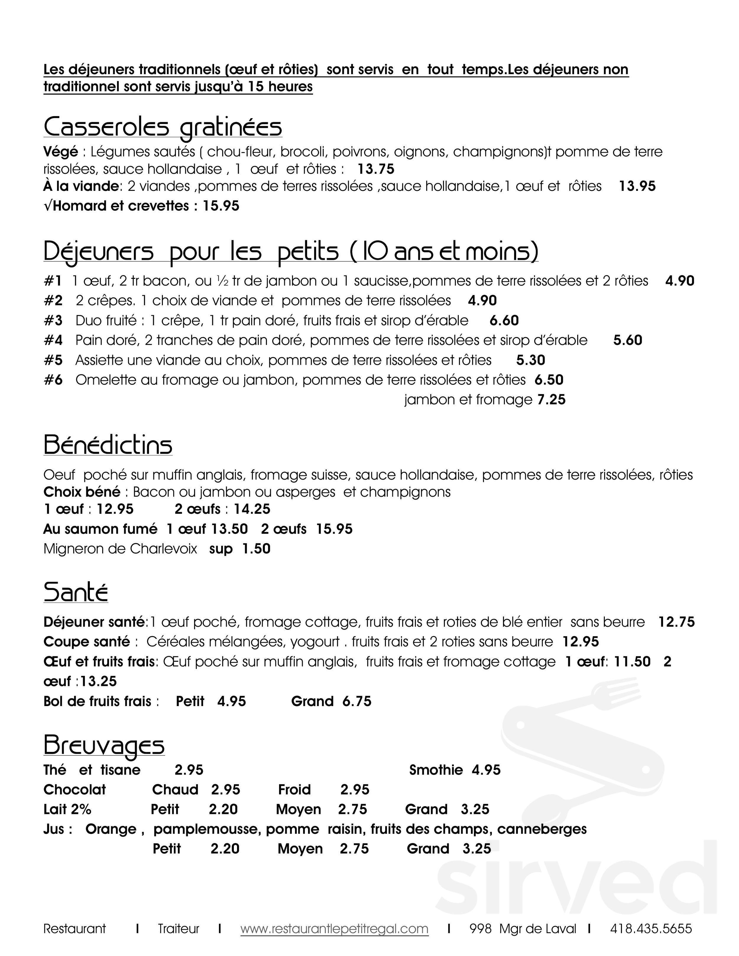 Restaurant Le Petit Régal menu in BaieSaintPaul, Quebec, Canada