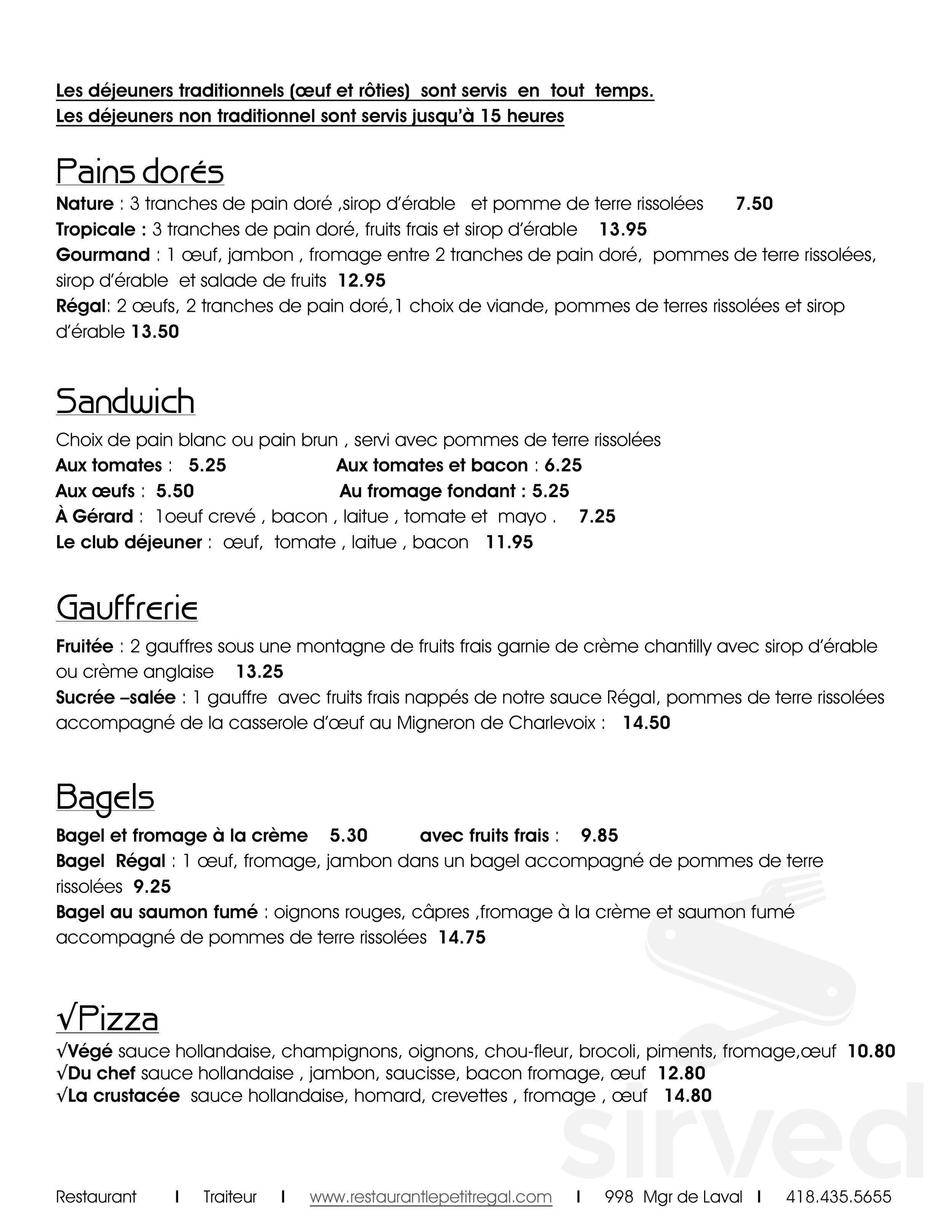 Restaurant Le Petit Régal menu in BaieSaintPaul, Quebec, Canada