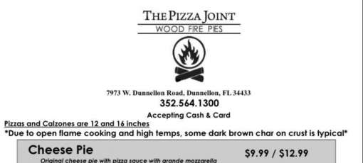 The Pizza Joint Wood Fire Pies Menu - Dunnellon, Florida | Sirved