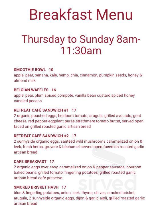 Strathmere Menu Strathmere Retreat menu in North Gower, Ontario, Canada