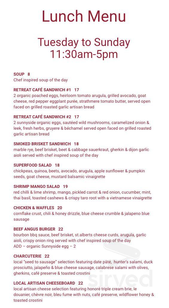 Strathmere Menu Strathmere Retreat menu in North Gower, Ontario, Canada