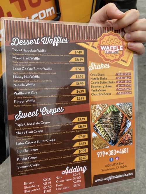 Waffle Station menu in San Antonio, Texas, USA