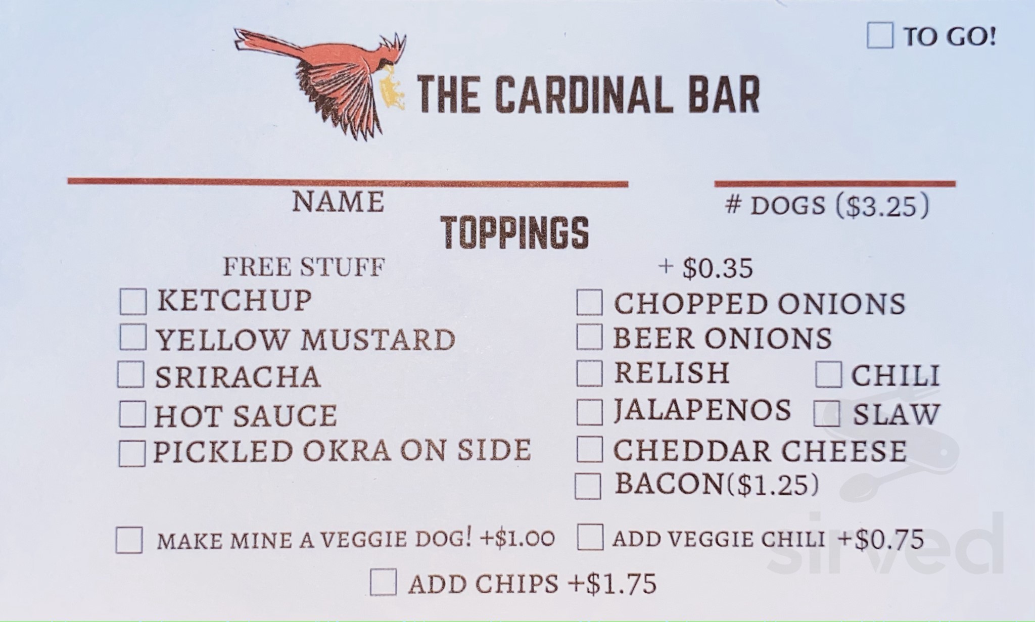 The Cardinal Bar Menu In Raleigh North Carolina USA