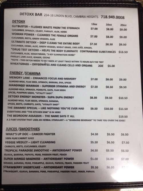 Detoxx Bar menu in Queens, New York, USA