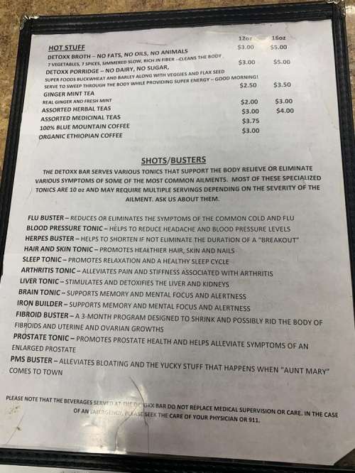 Detoxx Bar menu in Queens, New York, USA