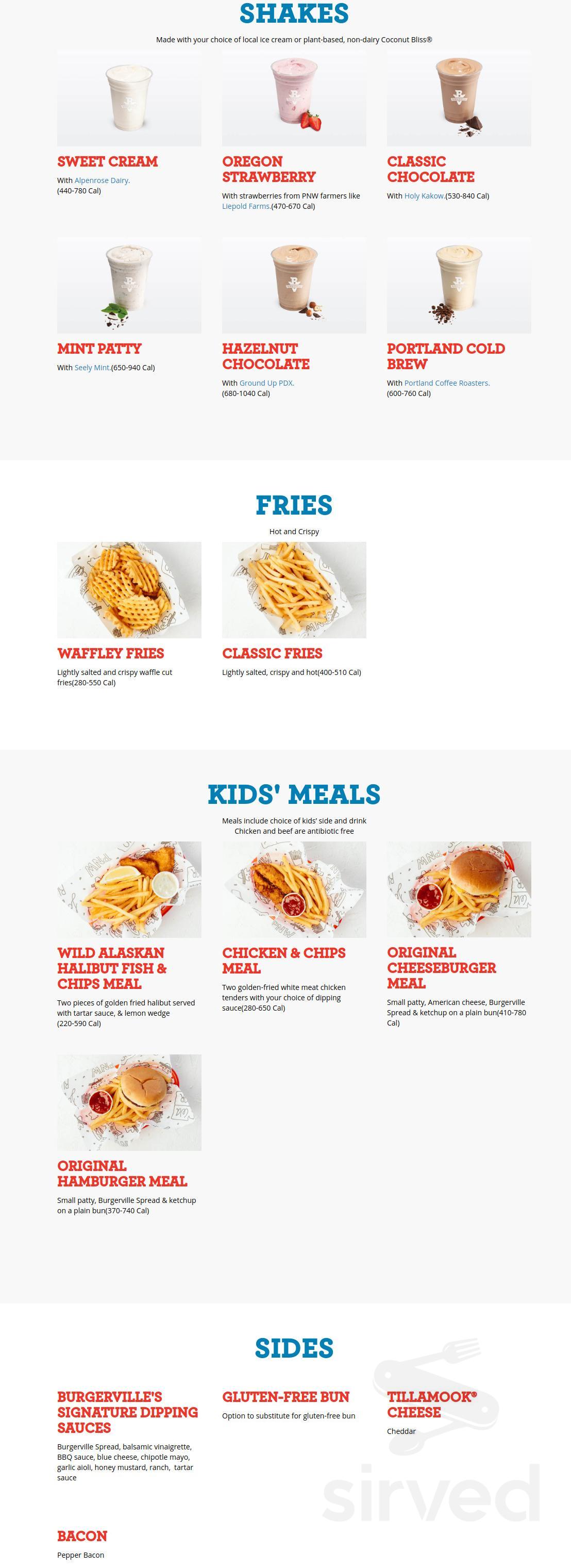 Burgerville menu in Battle Ground, Washington