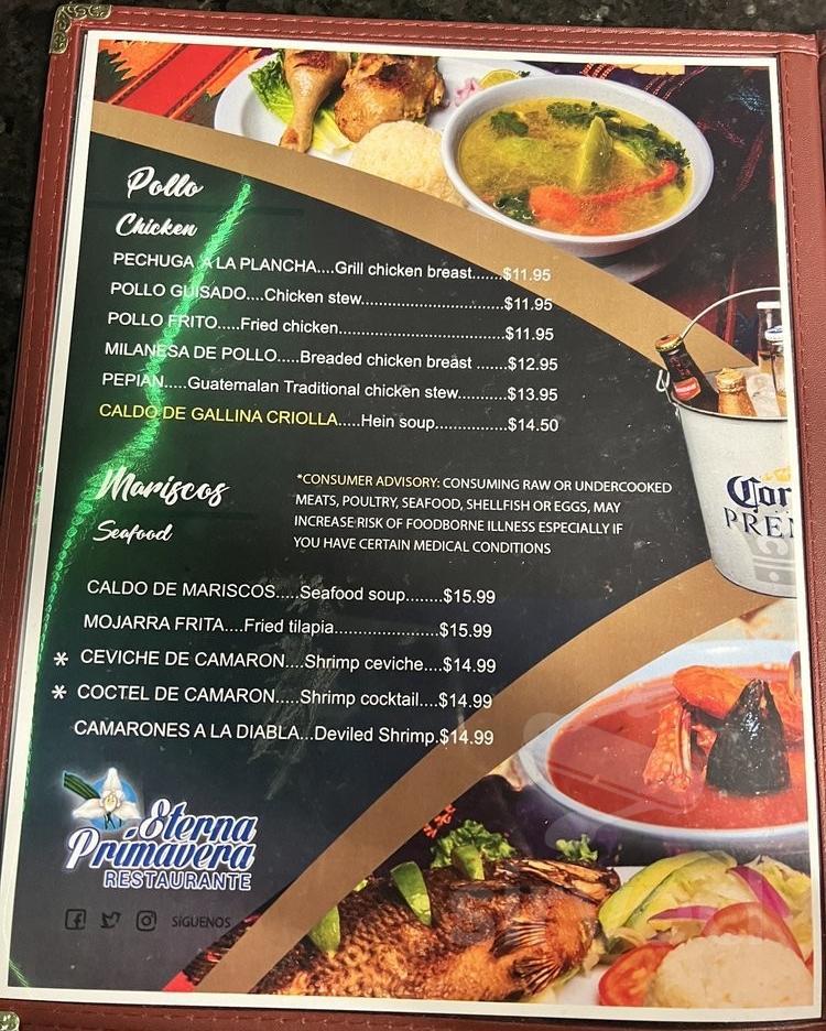 Restaurante Guatemalteco Eterna Primavera menu in Norcross, USA