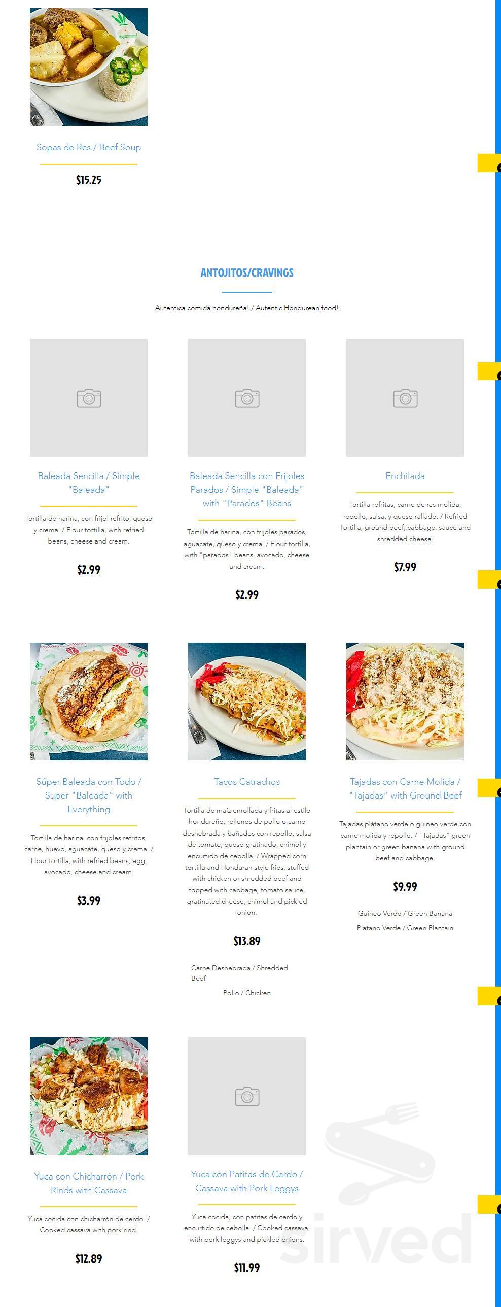 Menu - Indianapolis IN's Antojitos Hondureños Tia Vilma | Sirved