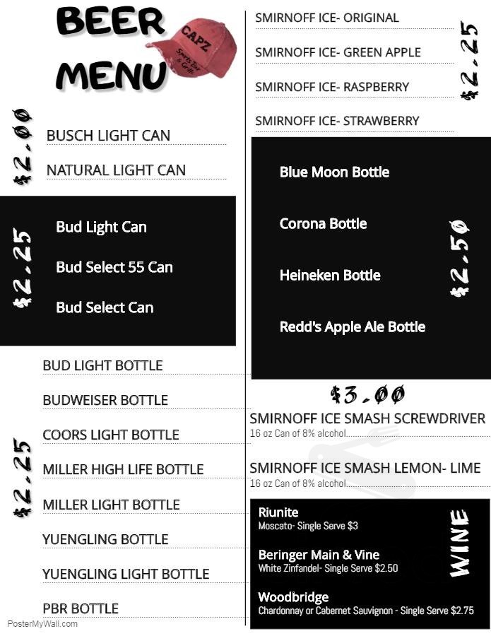 Hunter Street Saloon menu in Logan, Ohio, USA