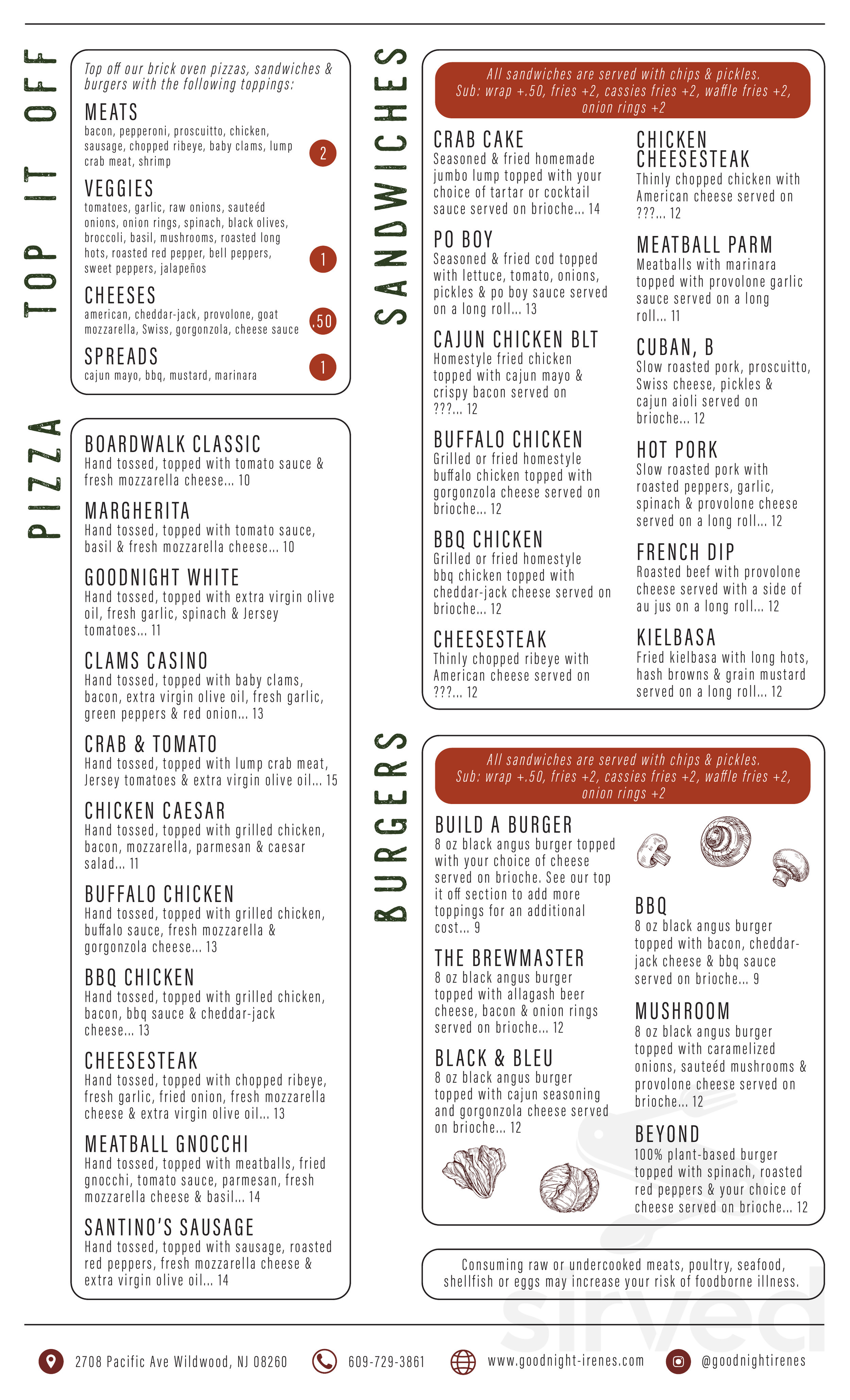 Goodnight Irene's Brew Pub menus in Wildwood, New Jersey, United States