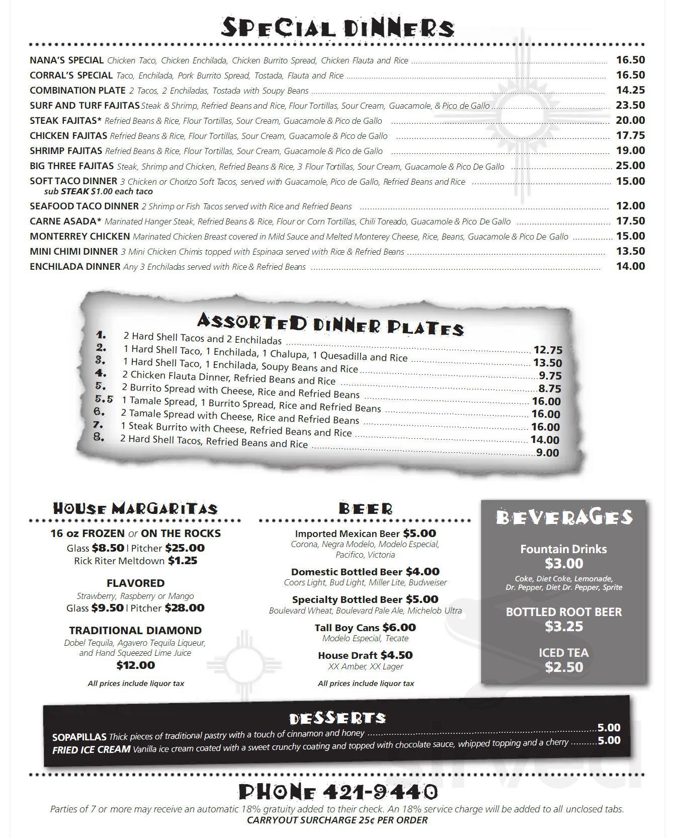 Menu for Los Corrals in Kansas City, MO | Sirved