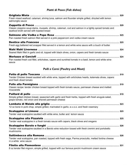 Il Posto Ristorante menu in Hollywood, Florida, USA