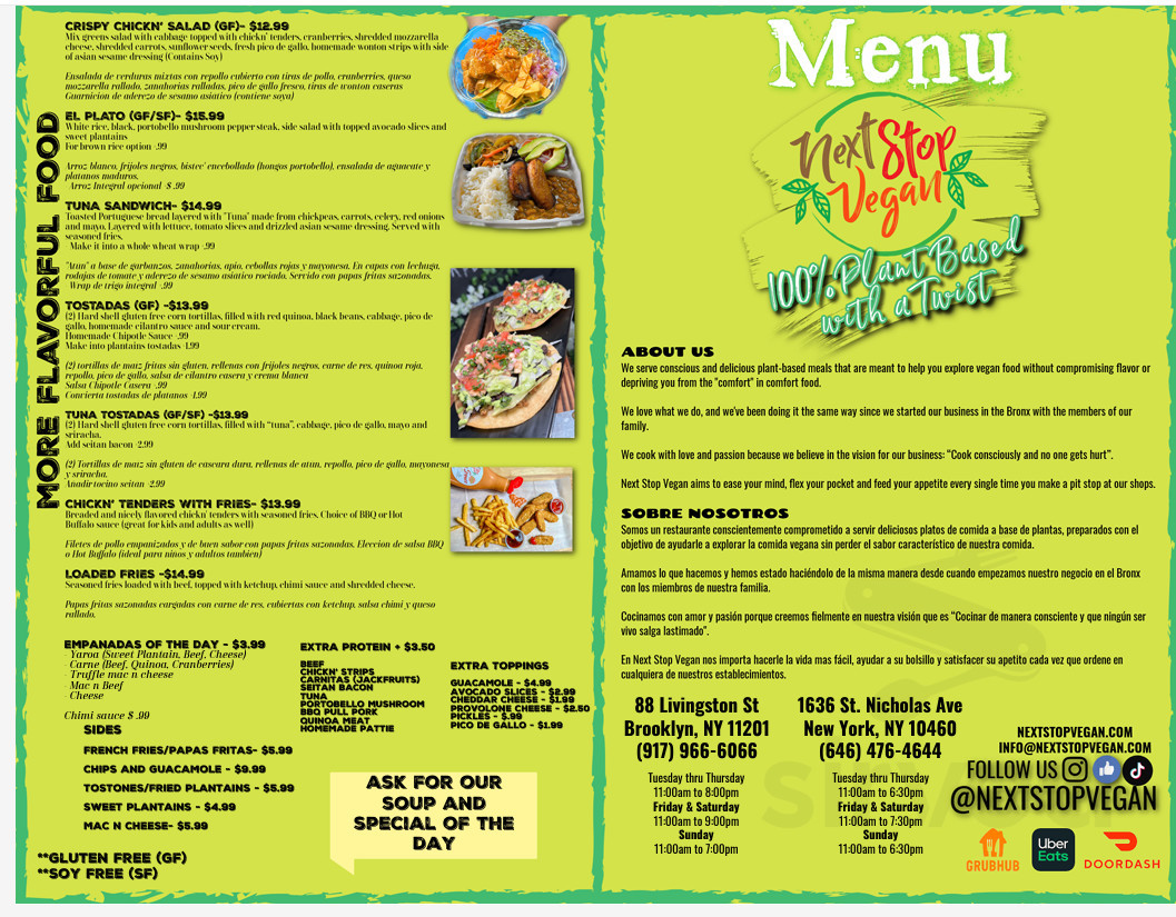 Next Stop Vegan menu in New York, New York, USA