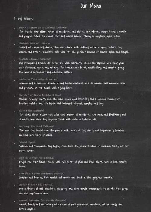 The Barrel Room menu in North Canton, Ohio, USA