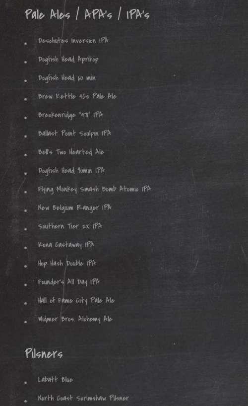 The Barrel Room menu in North Canton, Ohio, USA