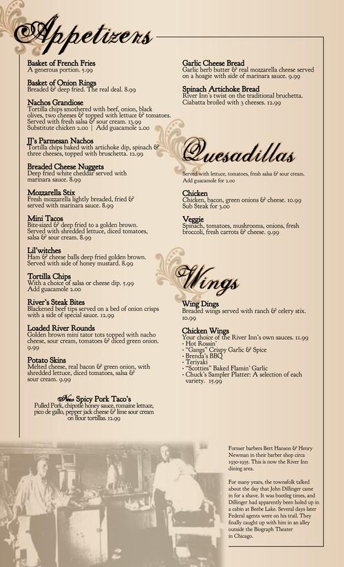 River Inn Bar & Grill menu in Hanover, Minnesota, USA