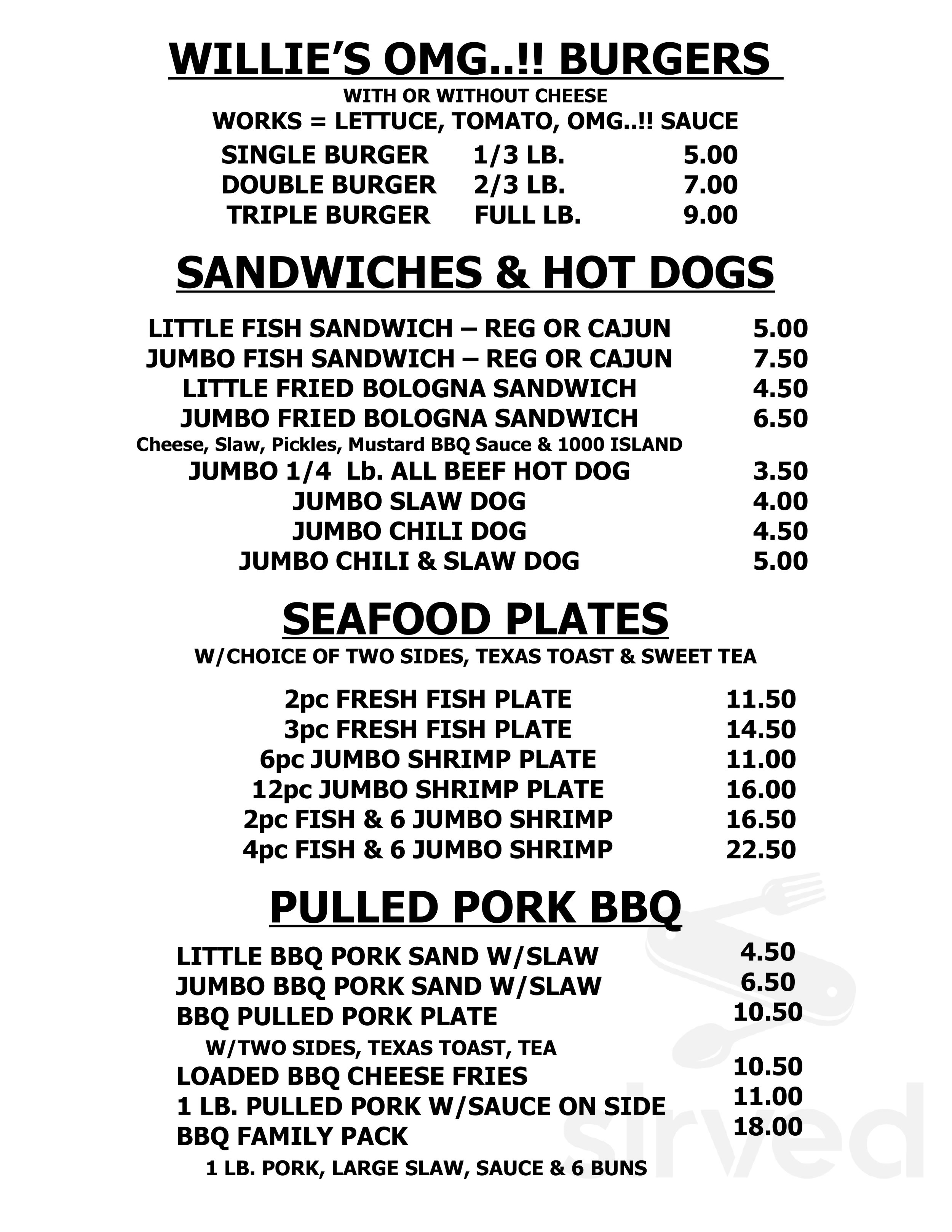 WILLIES FAMOUS™ Burger & Fries menus in Dalton, Georgia, United States