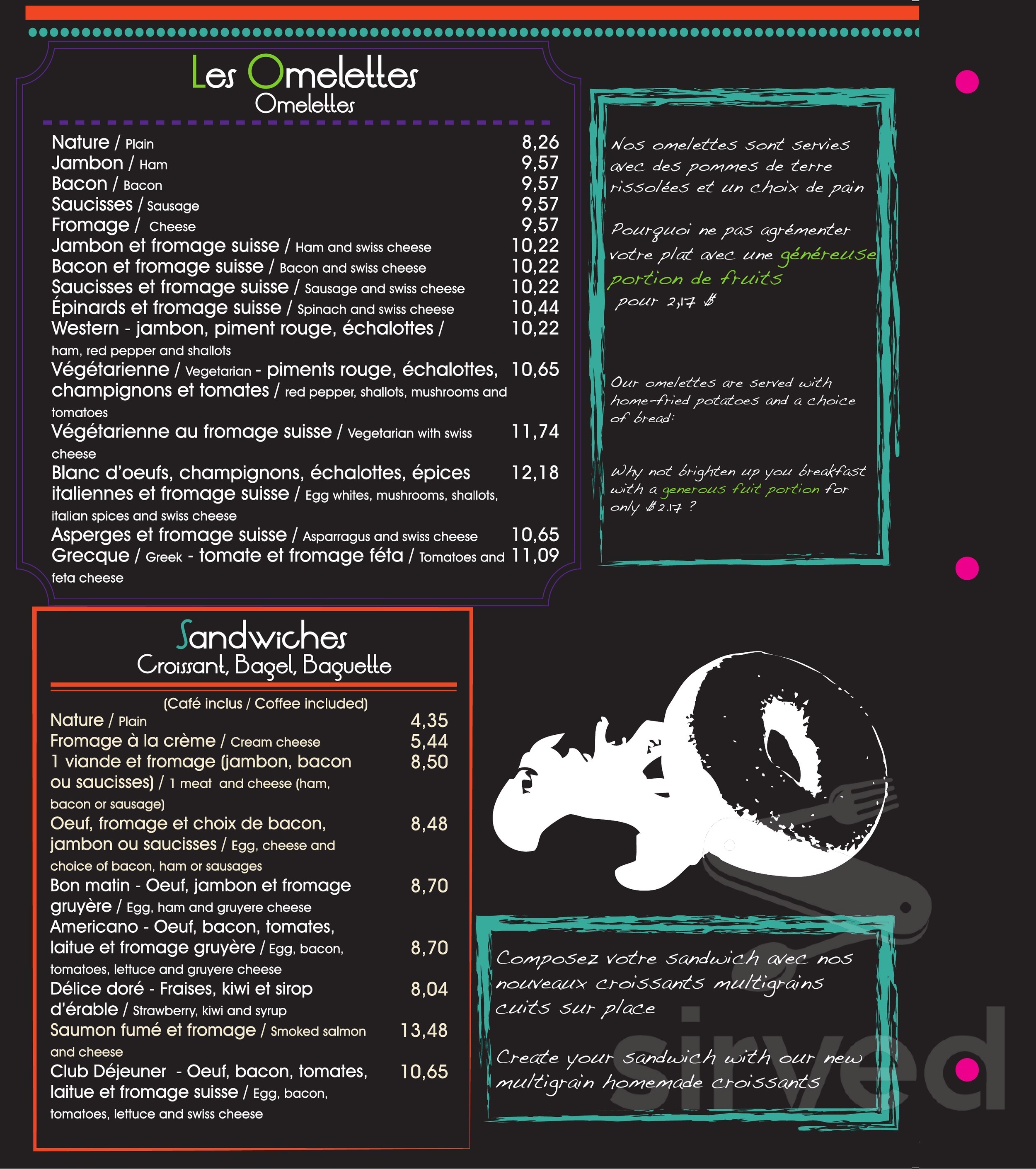 Menu - Montréal QC's Resto-Café Quoi De N'Oeuf | Sirved