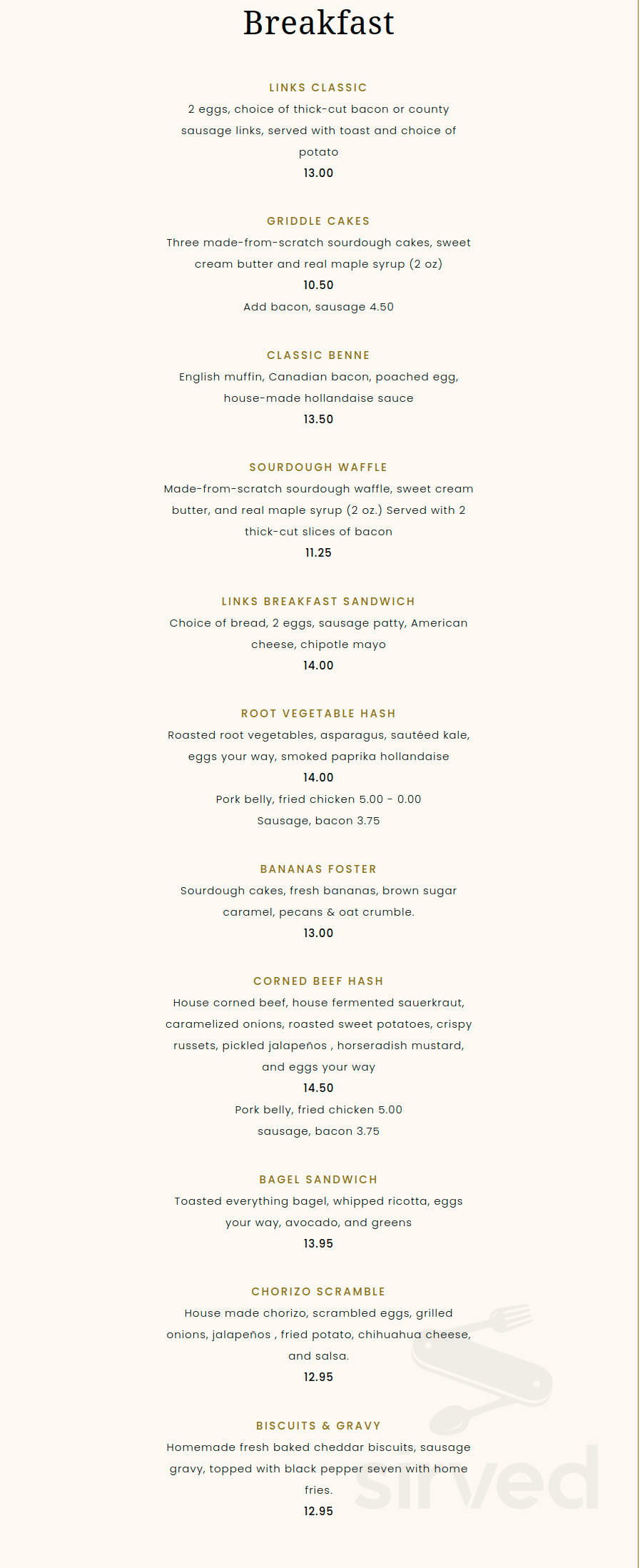 LINKS breakfast & lunch menu in Davenport, Iowa, USA