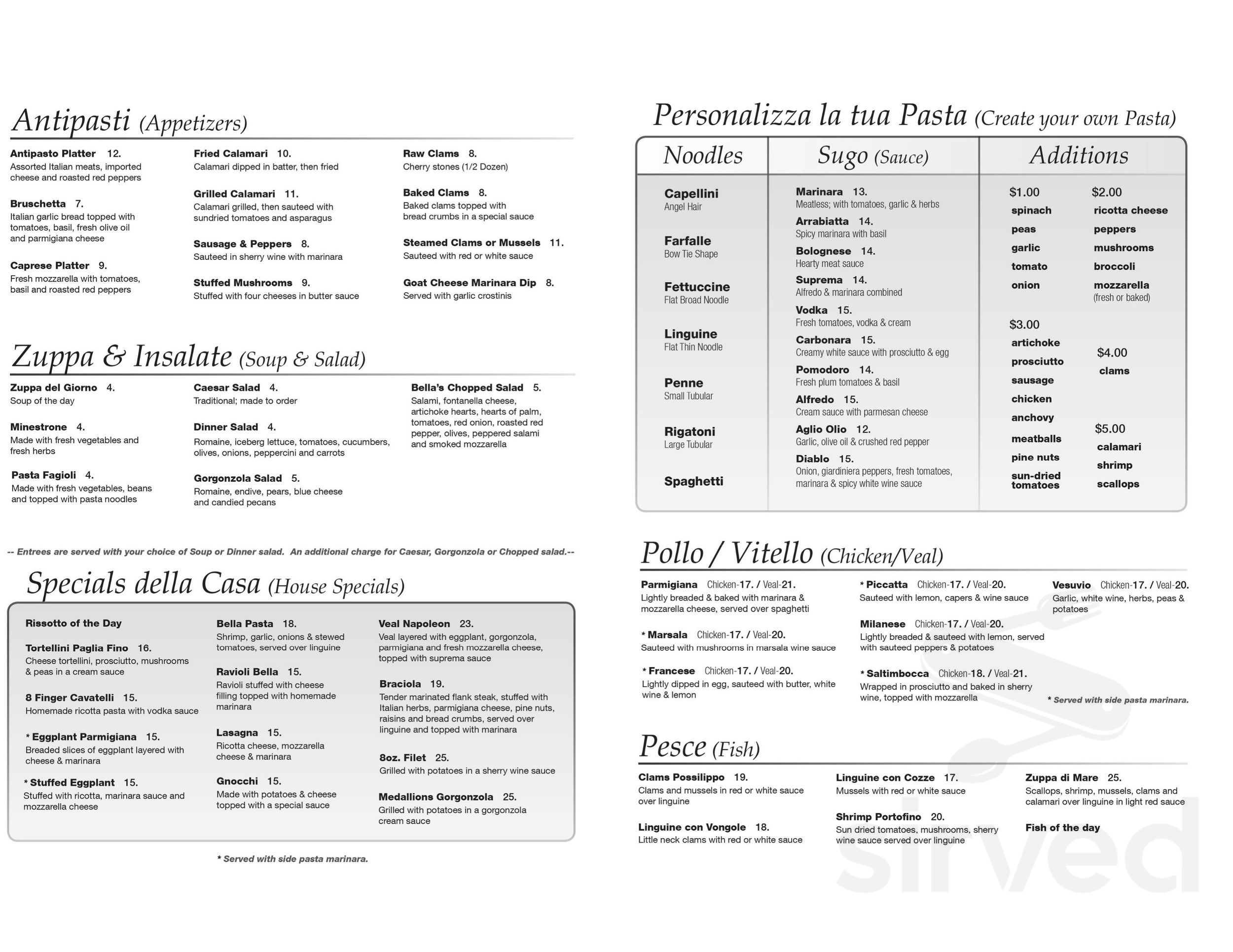 Menu for Cucina Bella in Algonquin, IL | Sirved