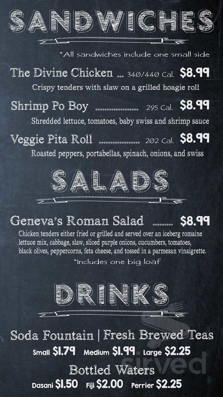 Geneva's Famous Chicken and Cornbread Co. menu in Savannah, USA