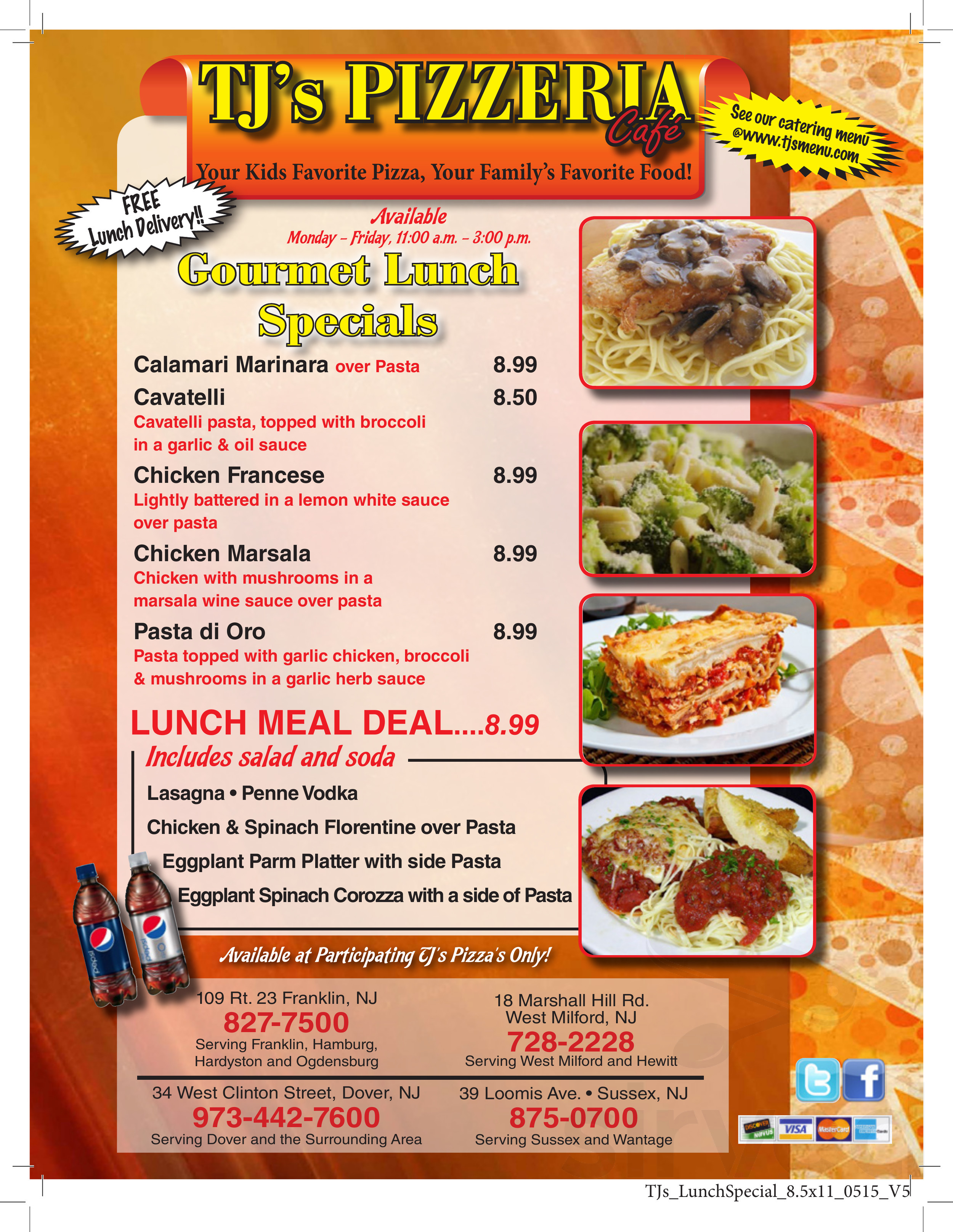 TJ's Pizza menu in Sussex, New Jersey, USA