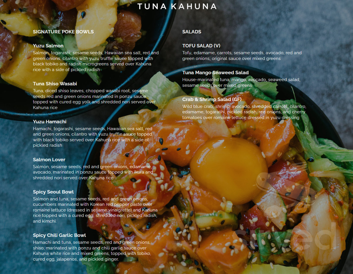 Tuna Kahuna menu in Burlingame, California