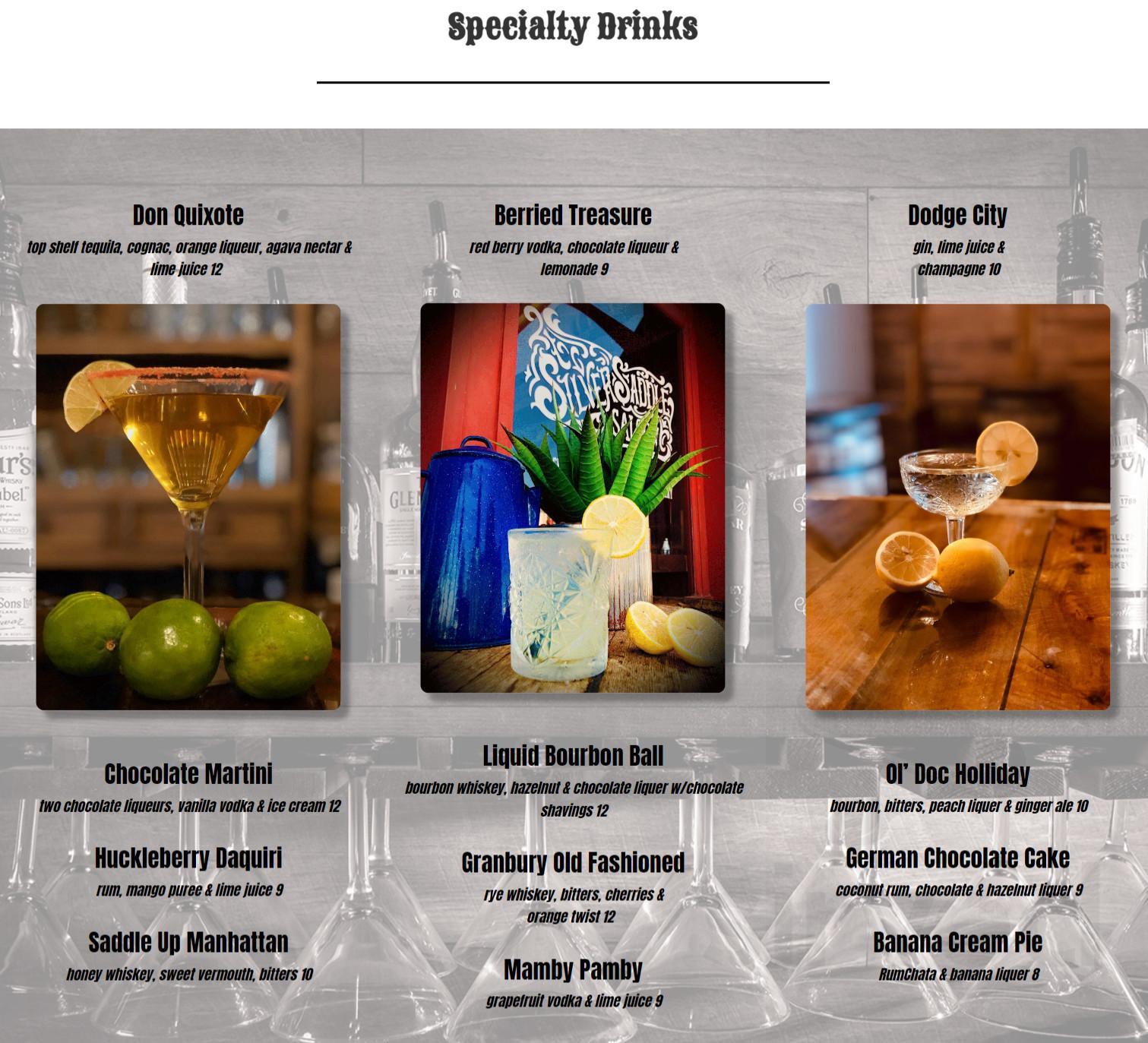 Silver Saddle Saloon menu in Granbury, Texas, USA