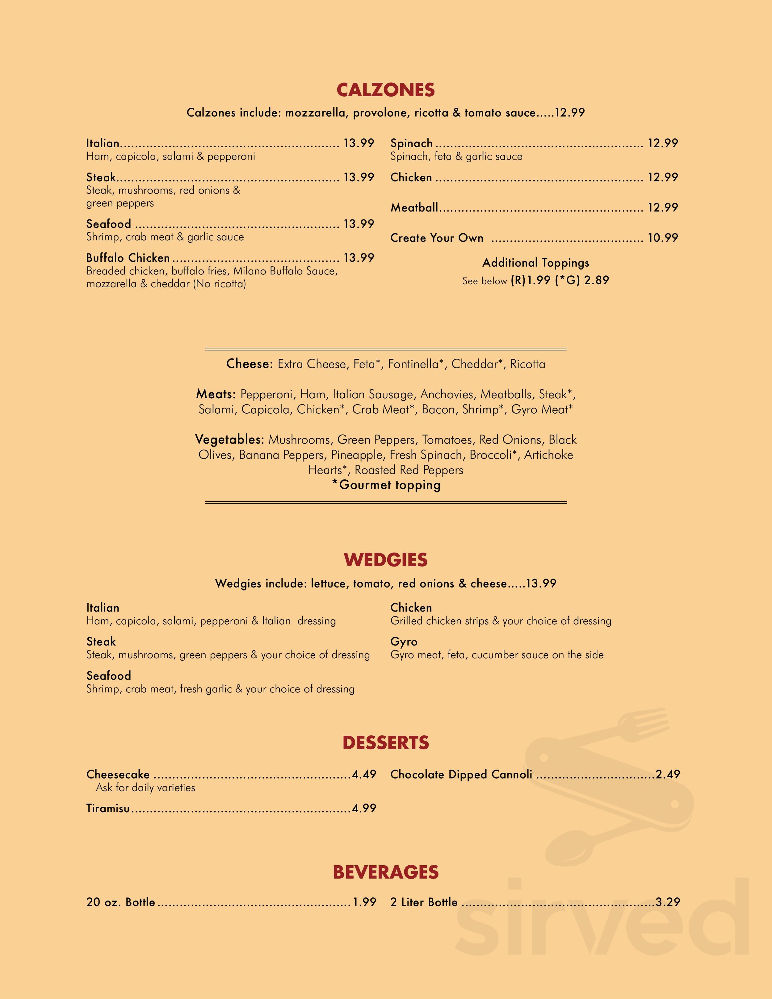 Cafe Milano menus in Pittsburgh, Pennsylvania, United States