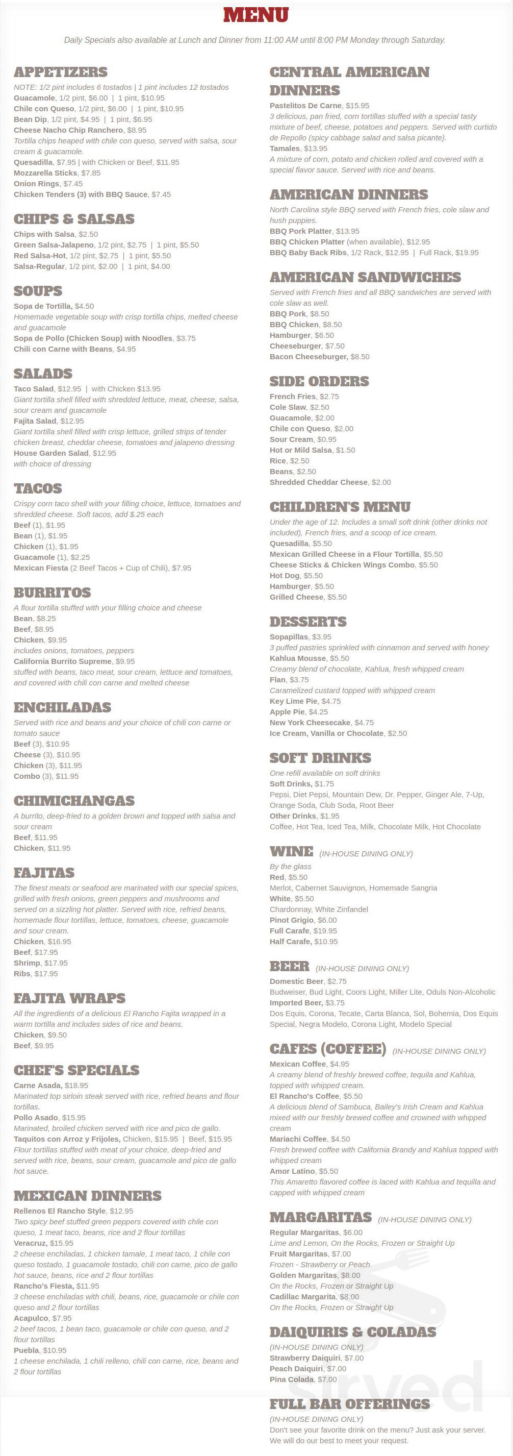 El Rancho Plus menu in Purcellville, Virginia