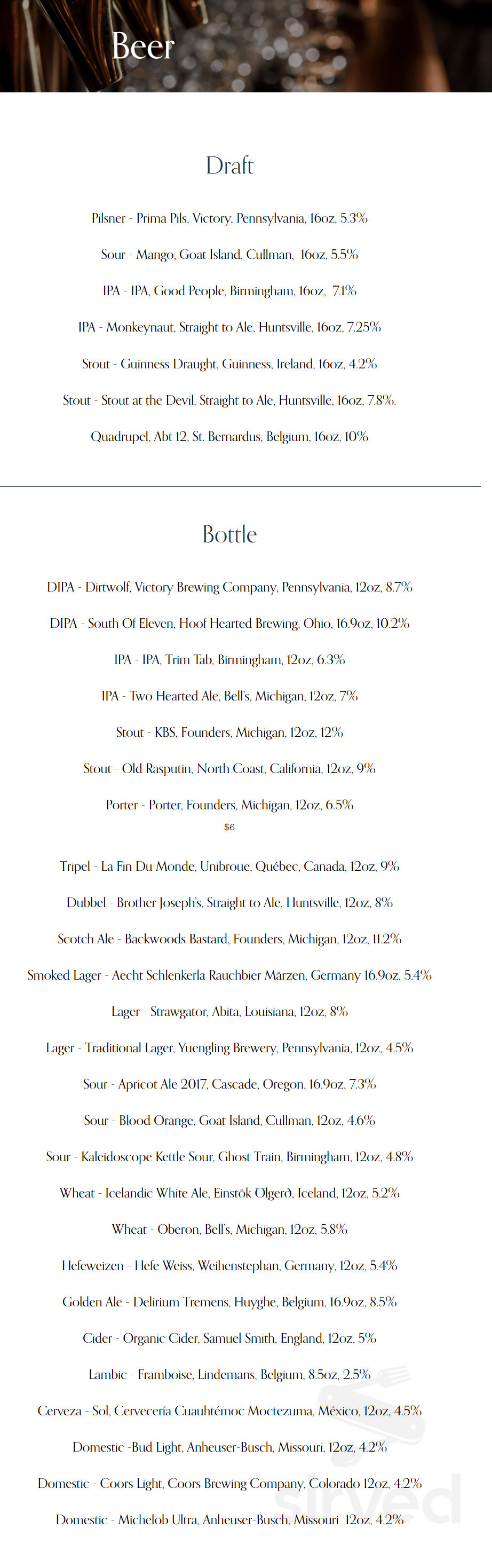 Busted Oak Bourbon Society menu in Albertville, Alabama, USA