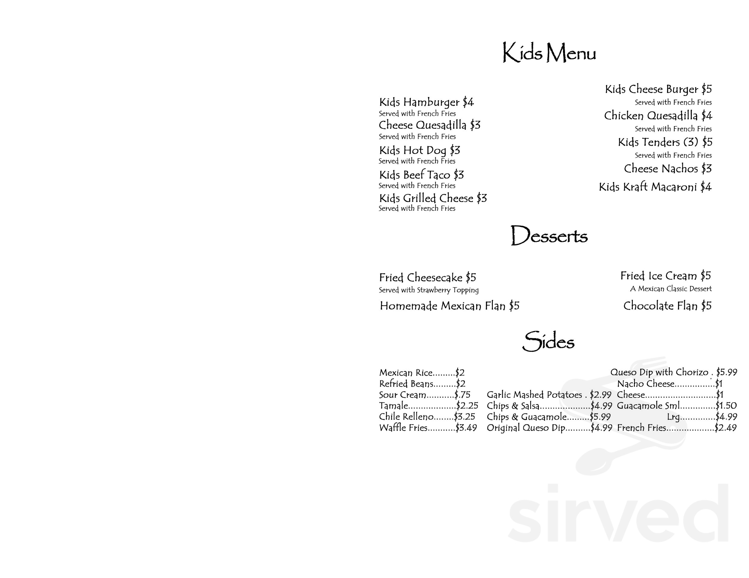 Arturo's Mexican Restaurant menu in Poplar Grove, Illinois, USA