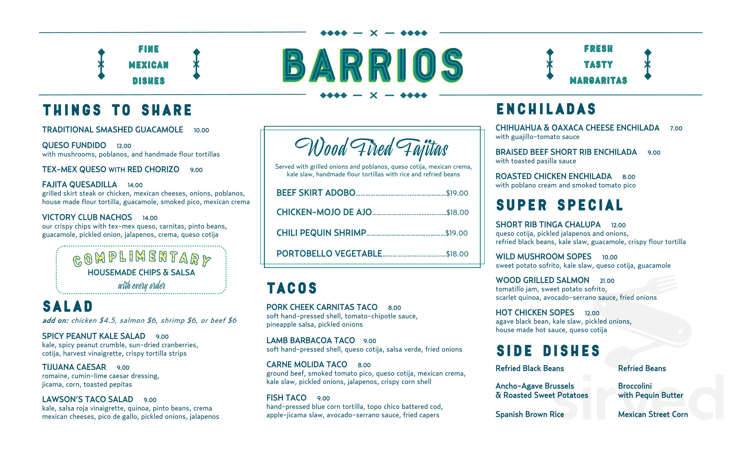 Barrios Fine Mexican Dishes menu in Oklahoma City, Oklahoma