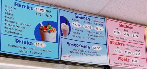 Sunshine Ice Cream menu in Baldwinsville, New York, USA