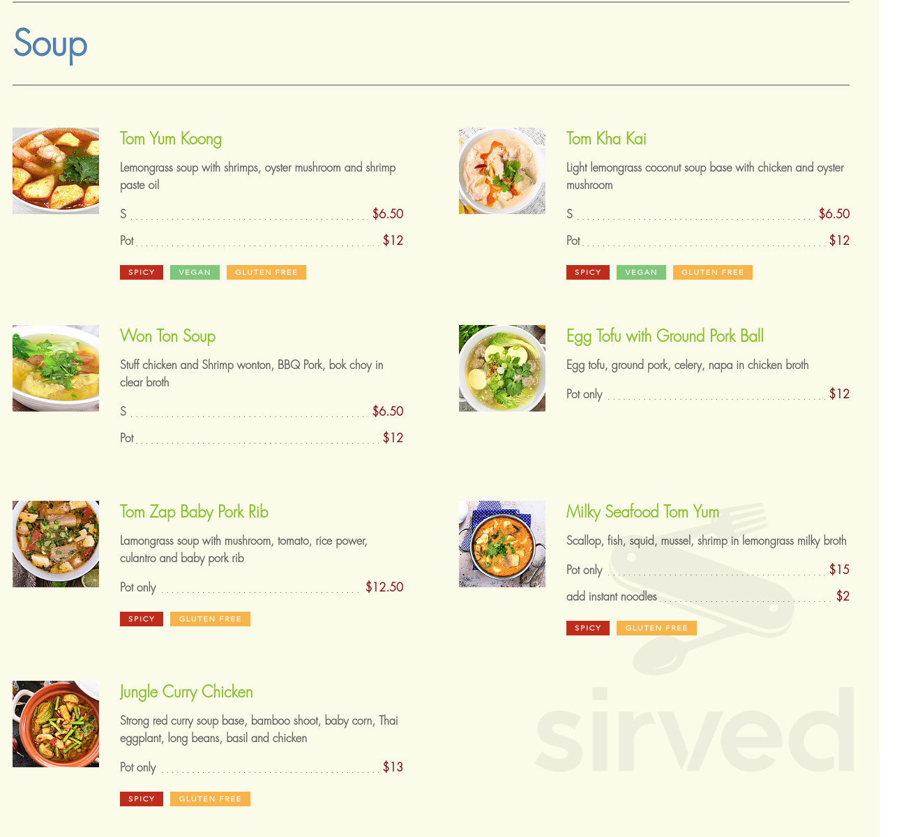 Thai Hub Street Food menus in Torrance, California, United States