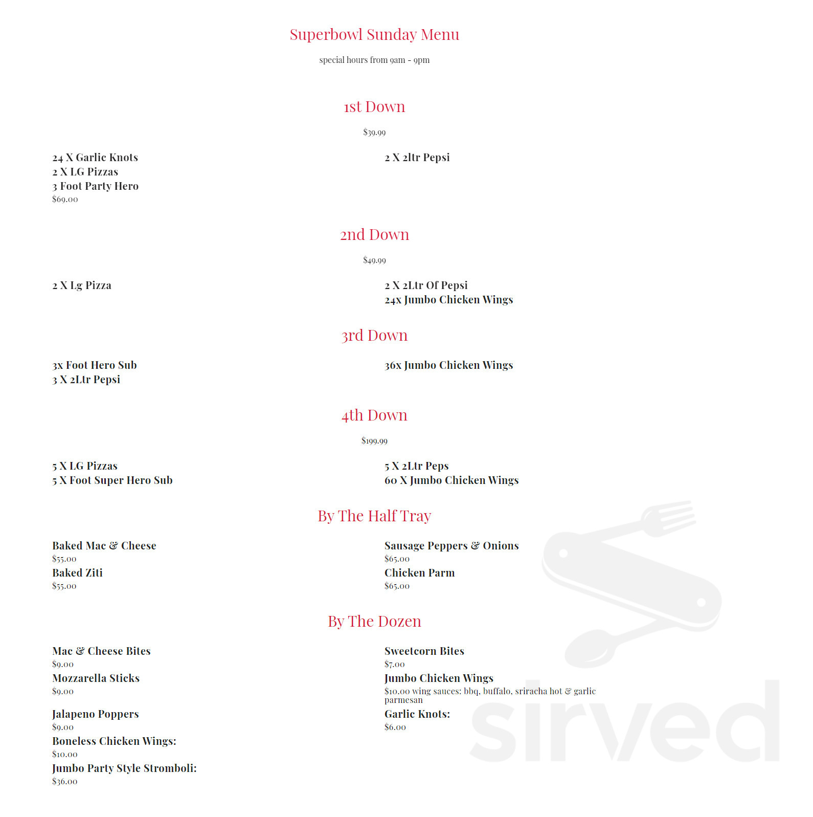Italian Kitchen specials menu in Fairfield, Connecticut