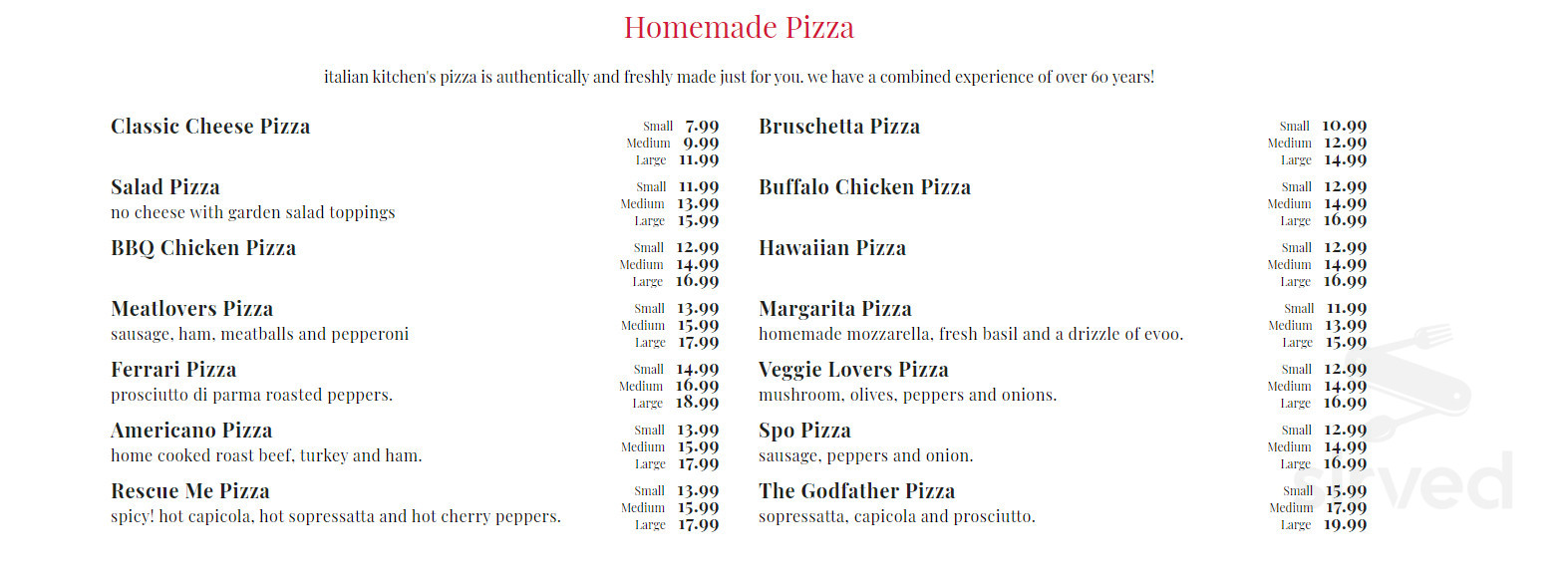 Italian Kitchen menu in Fairfield, Connecticut