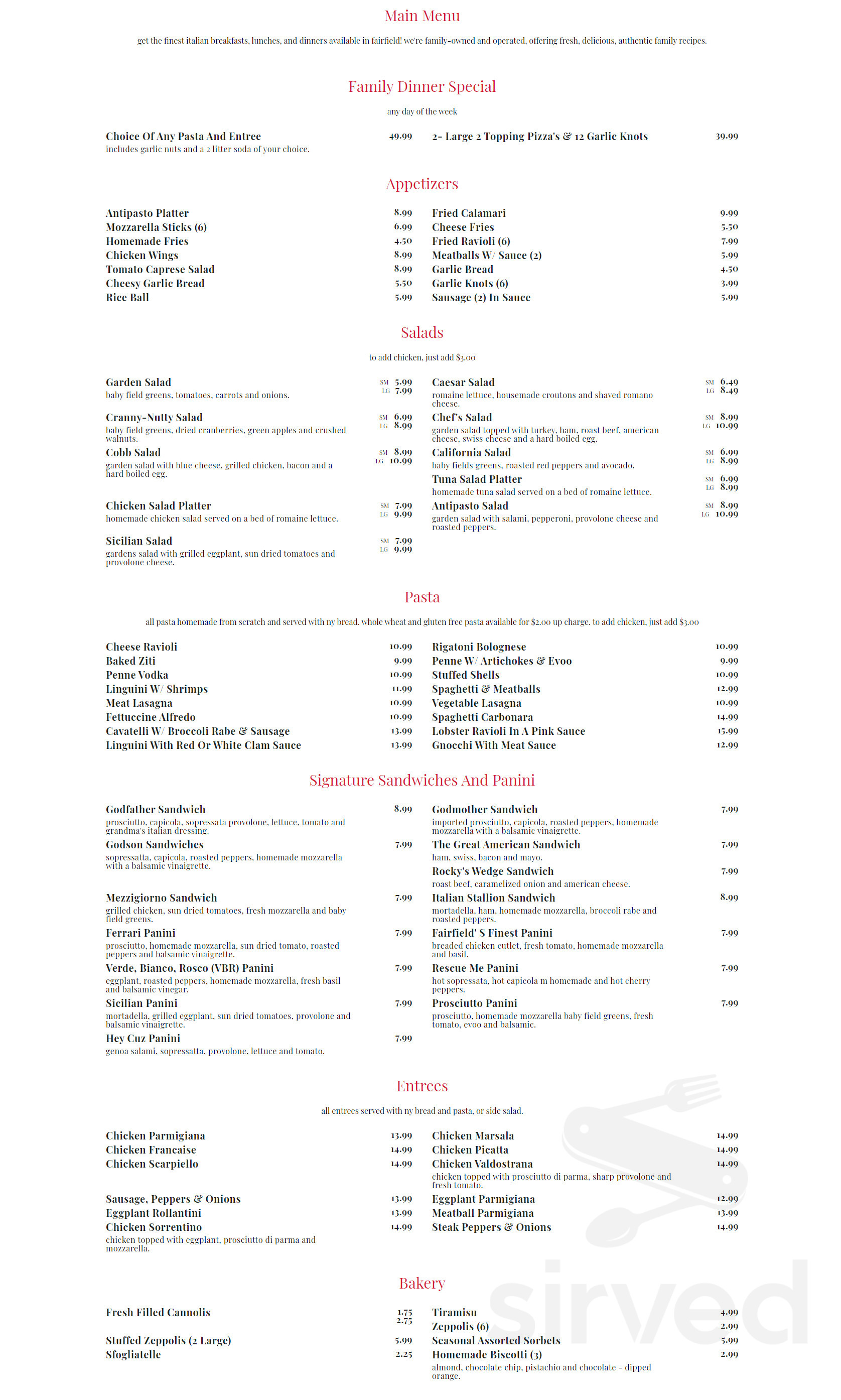 Italian Kitchen menu in Fairfield, Connecticut