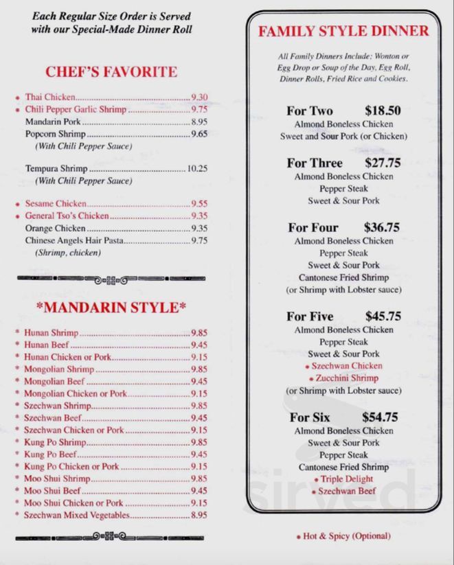 Menu Lapeer MI's Wing Wah Express Sirved